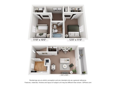 Floor plan for 2 beds, 1 bath, 840 sqft